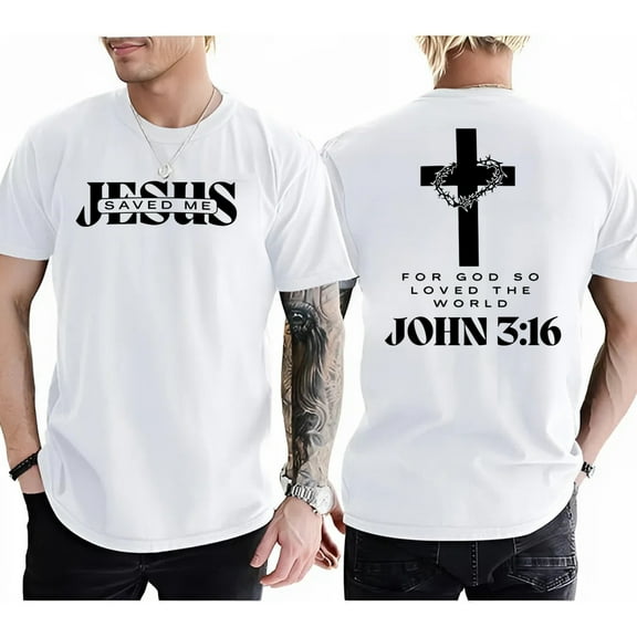 “Jesus Saved Me” Christian T-Shirt – Faith-Based Men's Tee with John 3:16 Bible Verse, Religious Apparel for Believers