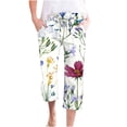 thumbnail image 2 of QATAINLAV Womens Capri Pants Summer Cotton Linen Beach Pants Fashion Floral Print Straight Leg Cropped Trousers Casual Drawstring Elastic Waist Capris Dark Blue XL Ofertas Relampago de Hoy, 2 of 5