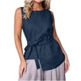 thumbnail image 5 of Ashirexll Summer Tops for Women Women Round Neck Sleeveless Waist Asymmetrical Hem Solid Color Casual Blouse Top, 5 of 7