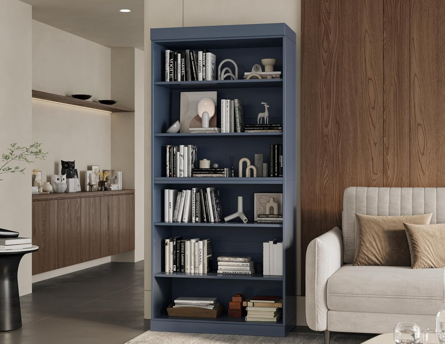 Solid Wood Bookcase - Stackable Modular 6 Tier Bookshelf - 71.5" Tall x 32" Wide - Antique Blue Book Shelf w/ Adjustable Shelves, Open Display Book Case for Living Room, 100% Eco-Friendly Wood