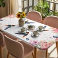 thumbnail image 3 of Pink Flower Table Cloths for 6 Foot Rectangle Tables, Spring Floral Butterflies Birds Farmhouse Patio Waterproof Elastic Fitted Tablecloths, Washable Rectangular Table Cover for Camping, 3 of 8