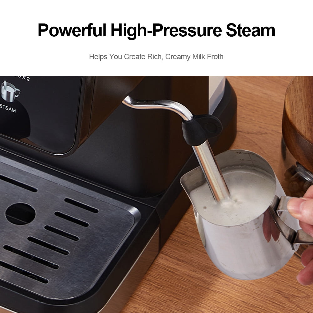AEOMJK espresso machine with touchscreen operation, 20BAR pressure, capable of making both cold and hot coffee, equipped with a steam wand for frothing