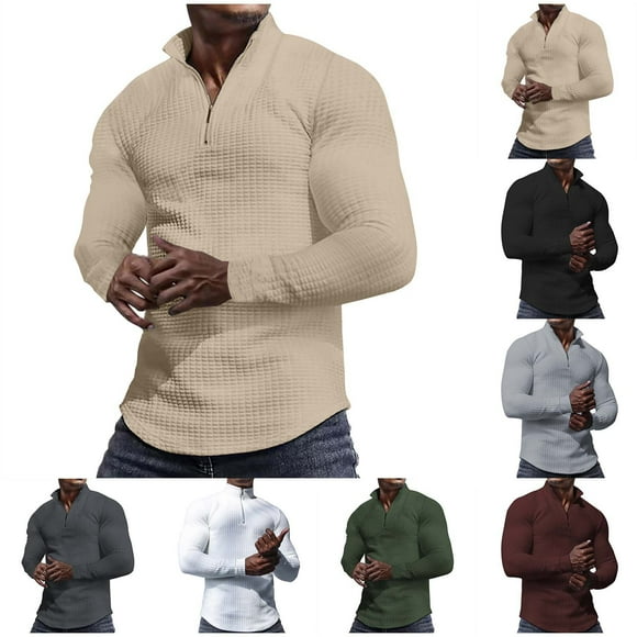 UVEASISHA Mens Fall Sweaters Quarter Zip Waffle Knit Pullover Solid Color Casual Slim Fit Golf Sweater Stretchy Soft Knitted Tops 2025 Winter Clothes Christmas Sales Black 3XL