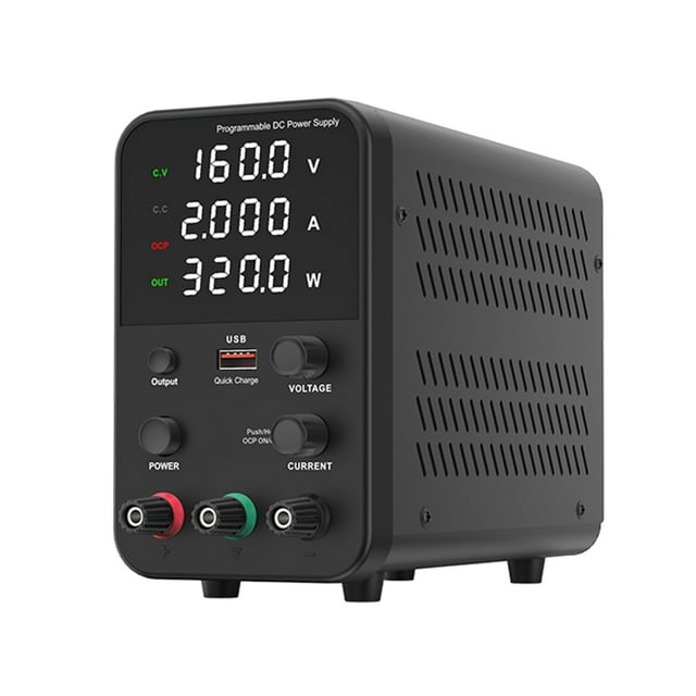 TFixol Banc Alimentation DC Variable 160V 2A Affichage Numérique Commutation Réglable Regulated Power Supply CV CC avec Interrupteur de Sortie, Port de Charge Rapide USB, Alarme de Court-Circuit, Bouton de Réglage d'Encodeur