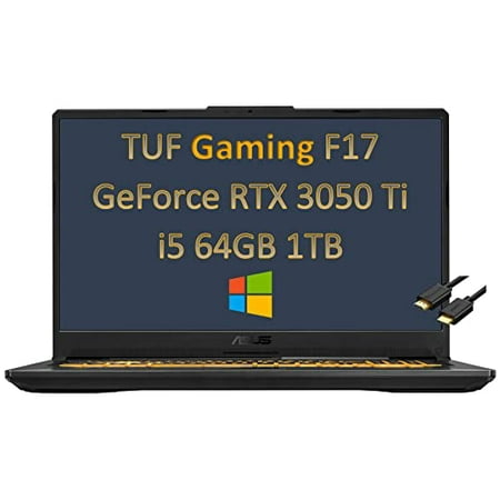ASUS TUF Gaming F17 17.3" FHD 144Hz (64GB RAM, 1TB PCIe SSD, Intel 6-Core i5-11260H (Beat i7-10750H), RTX 3050 Ti), (1920x1080) IPS Laptop, RGB Backlit, Type-C, Wi-Fi 6, HDMI Cable, Windows 10
