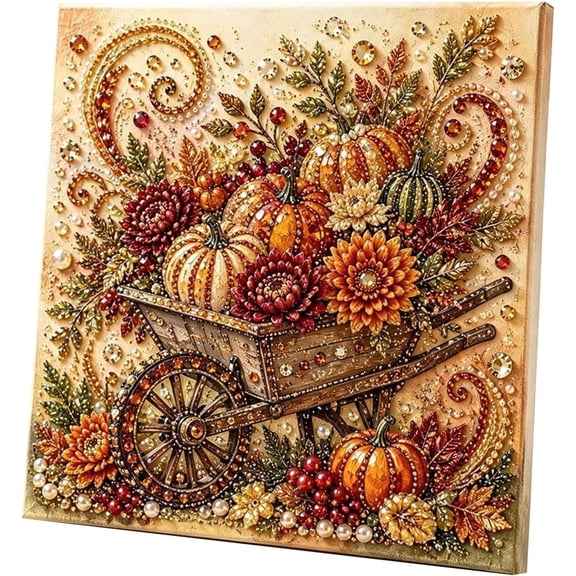 Autumn Pearl Painting Kit, 5D Diamond Art Pumpkin Craft Kit for Adults & Beginners, DIY Pearl Bead Painting Decor for Thanksgiving Gift