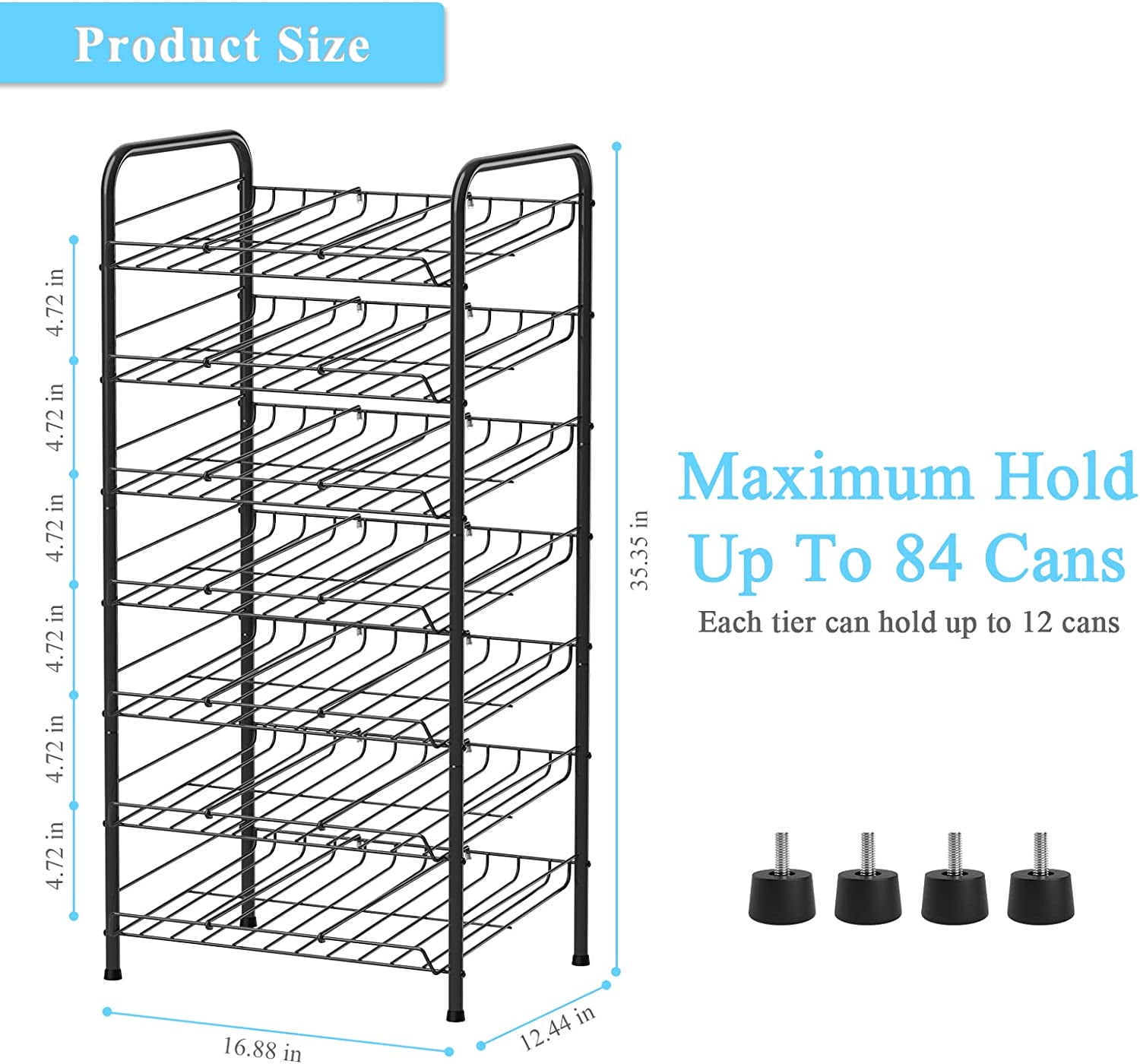 Oumilen Adult 7-Tier Can Organizer Rack Dispenser for Pantry, Black