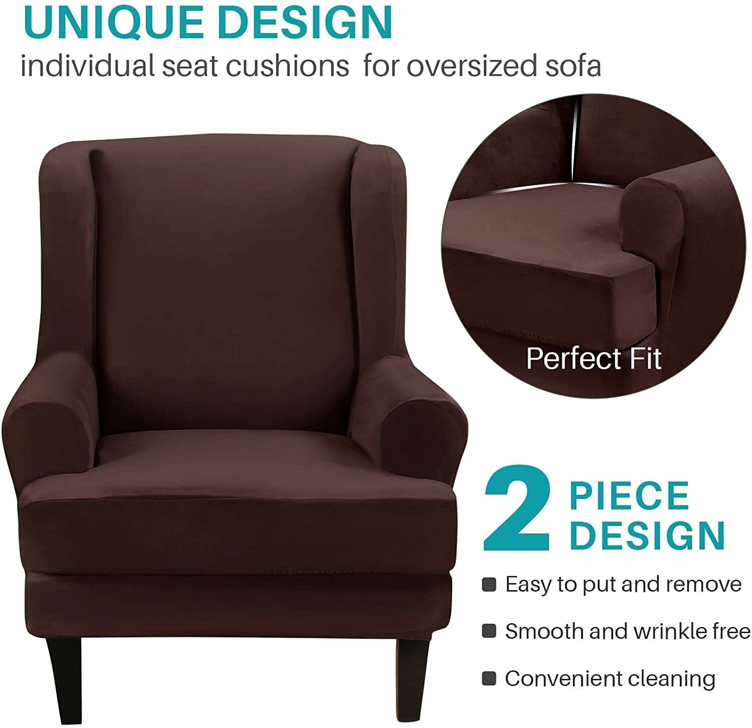 SHANNA Wingback Chair Slipcover Sofa Furniture Protector 2-Piece Armchair Covers with Seperate Seat Cushion Cover
