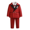 thumbnail image 3 of Boys Flower Boy Wedding Suit Set, 5-Piece British Style Blazer Pants Shirt Bow Tie Set for Kids, Pageant and School Concert Outfit for Ages 2-12 Years Red 80, 3 of 10