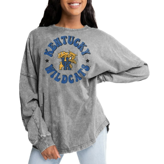 Women's Gameday Couture Gray Kentucky Wildcats Playing Around Faded Wash Oversized Long Sleeve T-Shirt