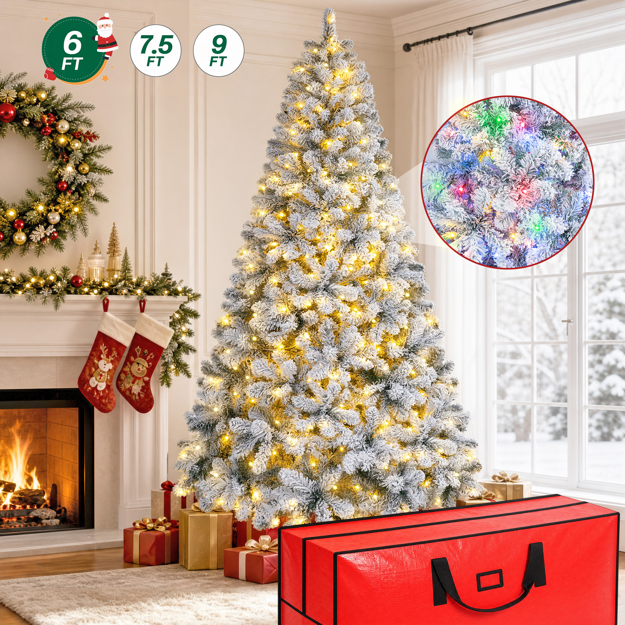 FIRSTNESS 6' Pre-Lit Snow Flocked Artificial Christmas Tree photo 1