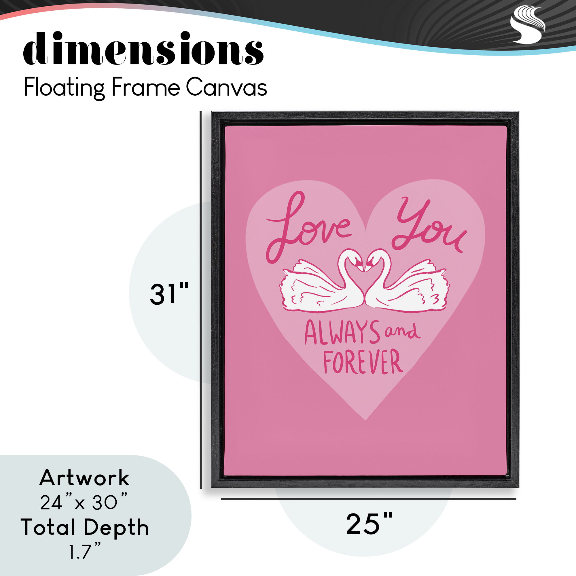 Always & Forever Swans Black Framed Floater Canvas Wall Art, design by Juliet Meeks