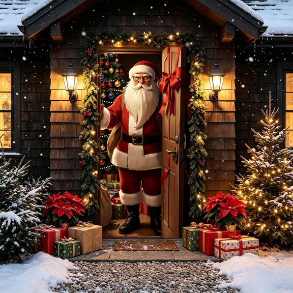 Fmbmuo Farmhouse Christmas Door Cover , Santa Claus Door Decorations , Outdoor Indoor Hanging Banner For Room Front Door