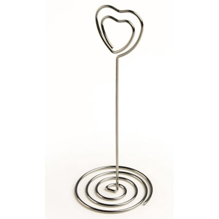 Heart Shaped Cherub - Set of 50, 4.5 inch tall Wire Photo Clips with Heart-Shaped Holder and Spiral Base for Tabletop Use - Chrome (RNDWRHRT)