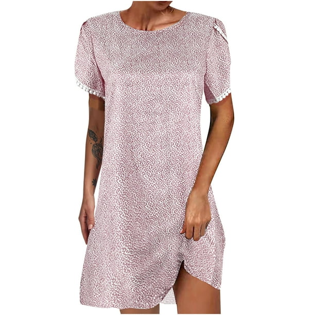 Vestidos de cuello redondo con estampado floral de manga corta de encaje casual de verano para mujer Fridja bnh641