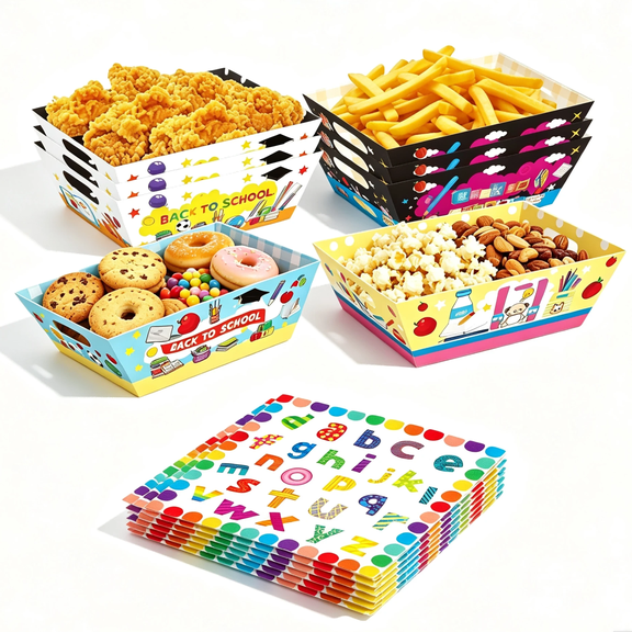 32Pcs Back to School Decorations, Including 12 Paper Snack Trays and 20 Alphabet Napkin for Classroom Welcome Party Supplies