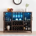 thumbnail image 4 of Ourlova Wine Bar Cabinet with Led Light Glass Door Liquor Cabinet with Wine Rack Coffee Bar Table with Storage Liquor Sideboard with Adjustable Shelves for Living Room 47.2 inch Rustic Brown, 4 of 8