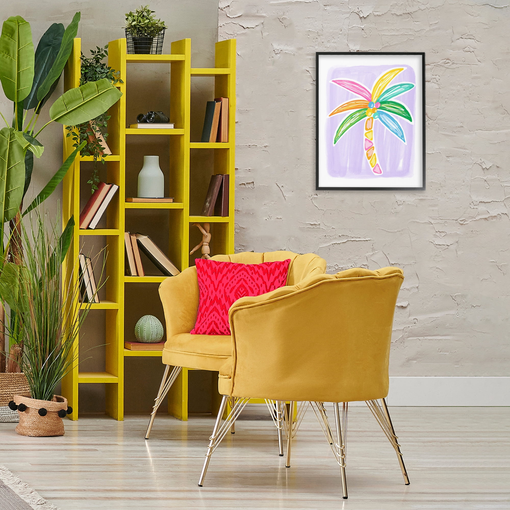 Stupell Industries Pastel Palm on Purple Botanical & Floral Painting Black Framed Art Print Wall Art, 16 x 20