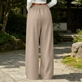 thumbnail image 6 of Women's Soft Fleece Lined Sweatpants Drawstring Elastic High Waist Loose Wide Leg Pants Fall Winter Casual Jogger Pants with Pockets Beige, 6 of 9