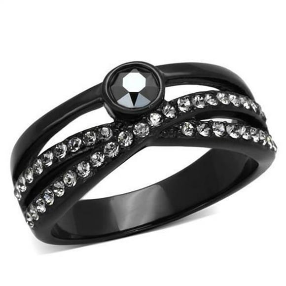 Women IP Black Stainless Steel Ring with Top Grade Crystal in Hematite - Size 5