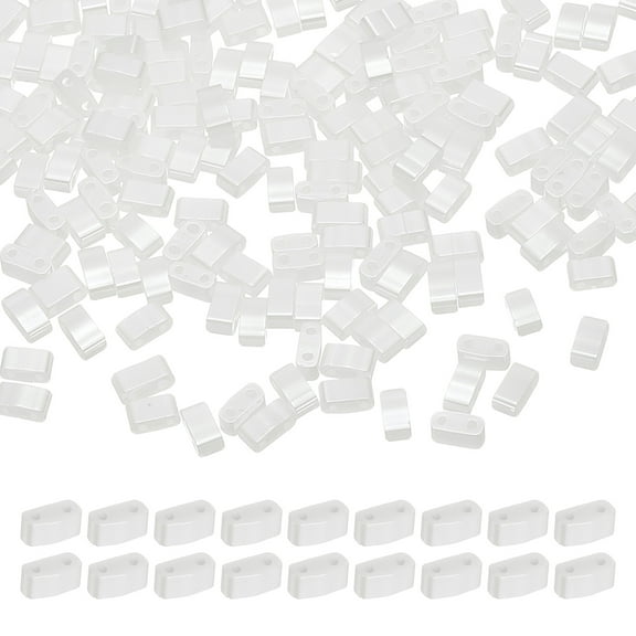 Uxcell 2 Hole Glass Beads, 160 Pcs 5mm Mini Flat Rectangle Glass Bead, White