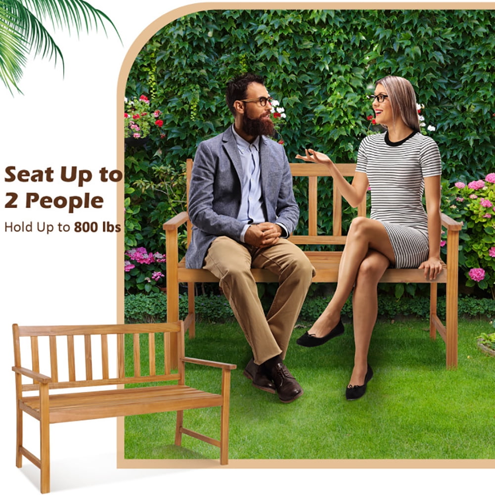 Aimee Lii 2-Person Patio Acacia Wood Bench with Backrest and Armrests, Outdoor Patio Furniture Aimee Lii 2-Person Patio Acacia Wood Bench with Backrest and Armrests, Outdoor Patio Furniture