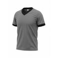 thumbnail image 6 of IYTR Men's T-Shirts V-Neck Short Sleeve Slim Fit T-Shirt Contrast Trim Cuff Casual Summer Athletic Gym Workout Solid Color Muscle Tee (Gray,M), 6 of 8