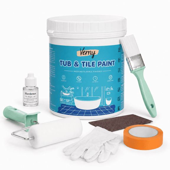 Tile Paint, Tub and Tile Refinishing Kit with Tools, Water-based Bathtub Paint - Low Odor, Easy to Use, 25-30sq.ft, 32oz, Semi-Gloss Vanilla White