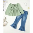 thumbnail image 3 of 6T Kids Girls Outfits Little Girls Fall Winter Clothes 6-7 Years Girls Long Sleeve Solid Color Top Jeans Bell-bottomed Pants 2PCS Set Green, 3 of 9