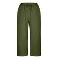 thumbnail image 3 of UYISJ Womens Capri Linen Pants High Waisted Wide Leg Drawstring Casual Loose Trousers with Pockets Army Green M, 3 of 5