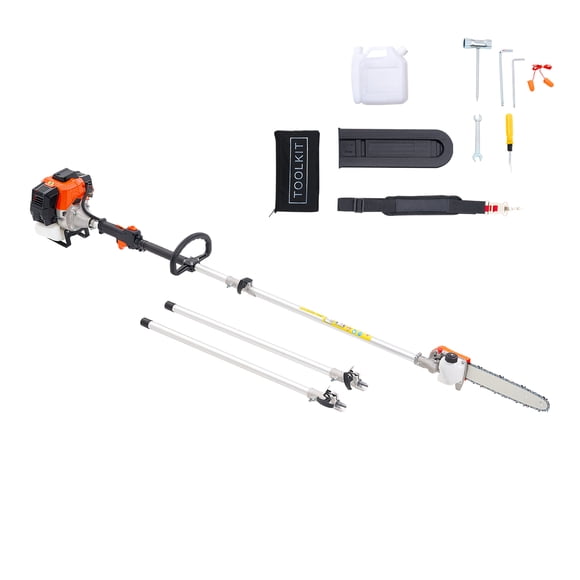 KFFKFF Gas Pole Saw, 43CC 2 Stroke Gas Powered Pole Saws with 12 in Cutting Bar, Cordless Tree Trimmer with Rotatable Head, 7.1 to 12 ft Extendable, Powerful Chainsaw for Tree Trimming Pruning