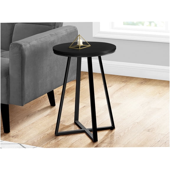 Modern Round Accent Table with Metal X-Base for Living Room & Bedroom, Black Finish