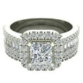 thumbnail image 4 of Princess Cut Diamond Cushion Halo Wedding Ring Set 1.60 Carat Total Weight 18K White Gold ( G , SI ), 4 of 5