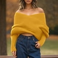 thumbnail image 2 of Towmus Off The Shoulder Tops for Women Long Sleeve Going Out Y2K Tops Knit Pullover Fall Outfits ,Yellow ,One Size, 2 of 4
