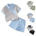 thumbnail image 1 of Qtocio Ensemble Haut à Manches Courtes Rayé et Short à Poches pour Garçons Col à Revers Mode Décontractée Confortable pour Usage Quotidien Tenue d'Été, 1 of 5