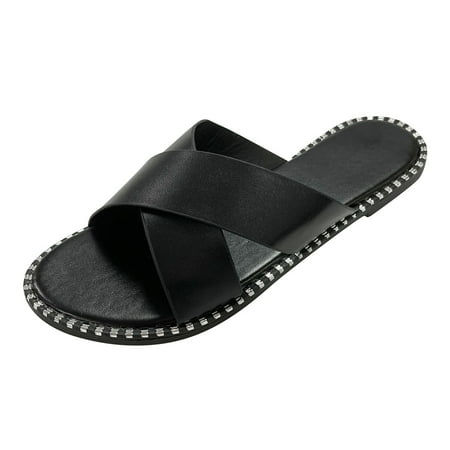 

ZTTD Women Flat Shoes Women Sandals for Womens Flip Flop Open Toe Flat Diamond Slippers Black