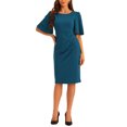 thumbnail image 2 of INSPIRE CHIC Robe Fourreau Élégante pour Femme à Col Rond Froncée à Manches Courtes Évasées Robe Crayon Bleu Lac TG, 2 of 5