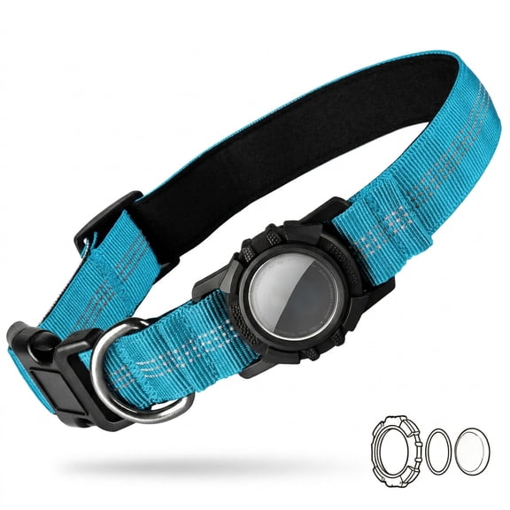 TOPEKCH Reflective Cat Collar Compatible with AirTag, Adjustable Tracking Kitten Straps for Cats and Dogs, Blue (Tracker Not Included)
