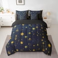 thumbnail image 2 of jejeloiu Bohemian Style 7pcs Bedding Comforter Set,Boho Stras Print Queen Bedding Sets,Deepblue Gold Queen Sheet Sets For Men Women,Breathable Home Decor Reversible, 2 of 8