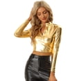thumbnail image 1 of Blusa de Fiesta Allegra K Corto con Cremallera y Manga Larga Oro XS, 1 of 6