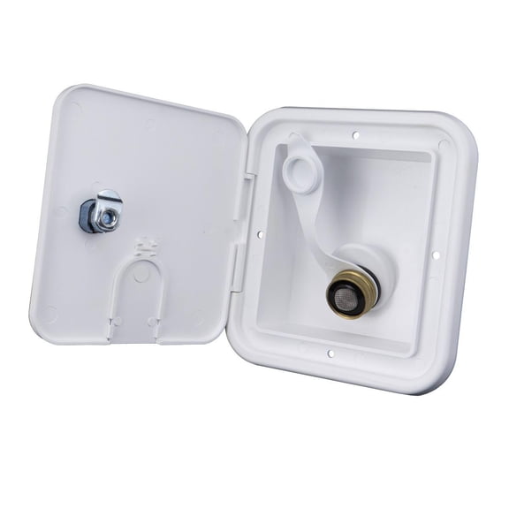 B&B Molders RV Locking City Fill Water Hatch with Brass Valve, White