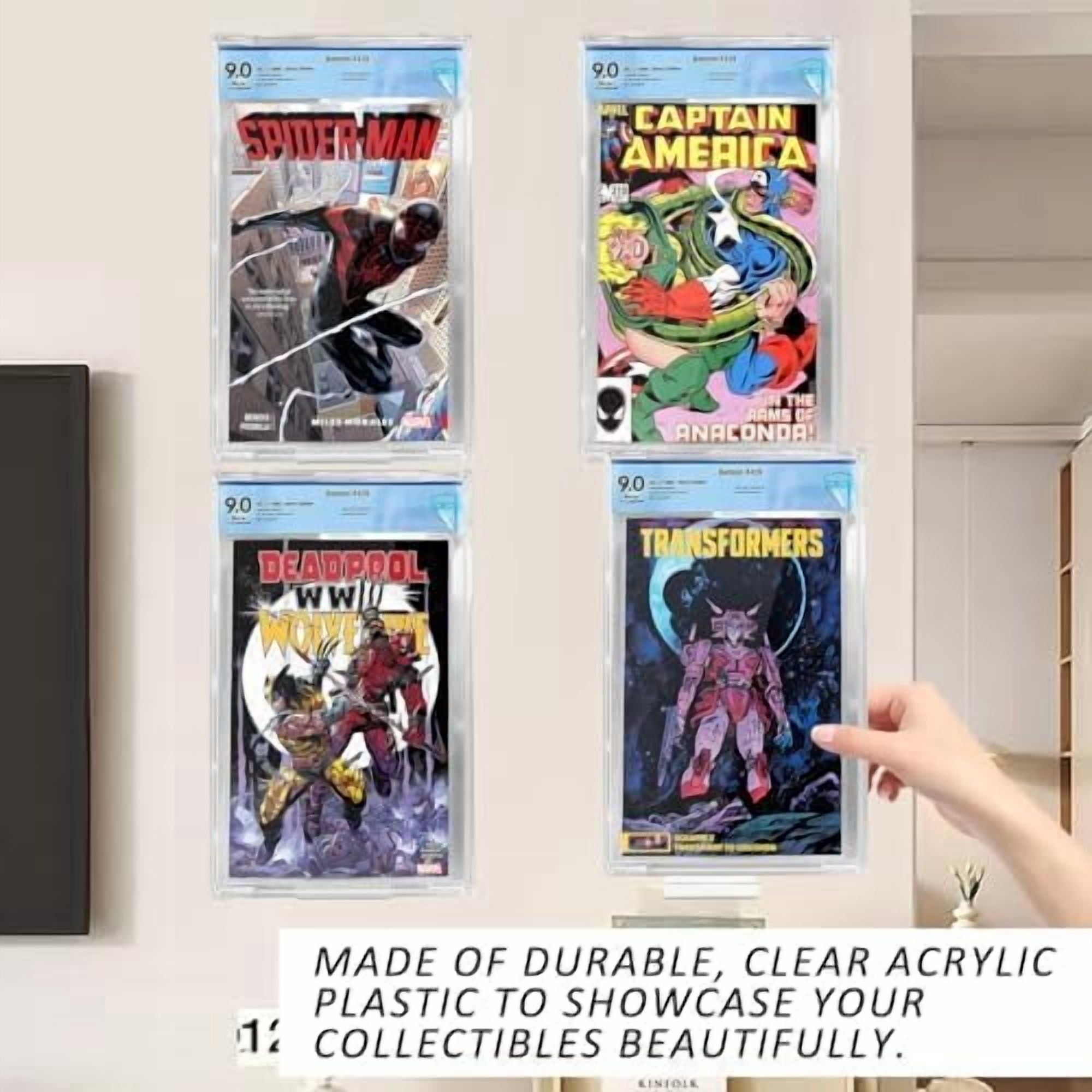 16Pcs Clear Floating Comic Book Display Shelves,Clear Floating Shelves for Displaying Comic Books with Expansion Screws,Comic Book Shelf Stand Wall Mount Display, Comic Book Frames for Wall
