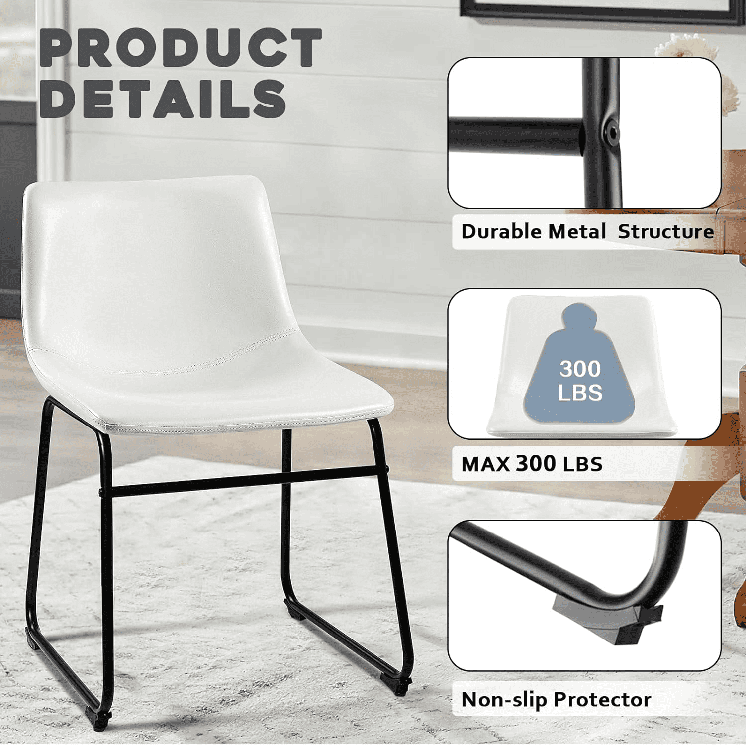 Waleaf 18 inch Bar Stools Set of 2,Counter Height Bar Stools with Back, Modern PU Leather Stools with Metal Leg and Footrest