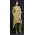 thumbnail image 2 of Bimba Green Autumn Leaves Asymmetric Kurta Indian Tunic Tops For Women Printed Indian Clothing Large, 2 of 6