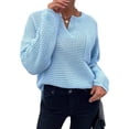 thumbnail image 2 of Innerwin Chandails Tricotés Manches Longues Chandail pour Femme Travail Col en V Maille Chandail Bleu Ciel TG, 2 of 6