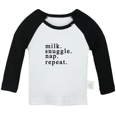 

Milk Snuggle Nap Repeat Funny T shirt For Baby Newborn Babies T-shirts Infant Tops 0-24M Kids Graphic Tees Clothing (Long Black Raglan T-shirt 0-6 Months)