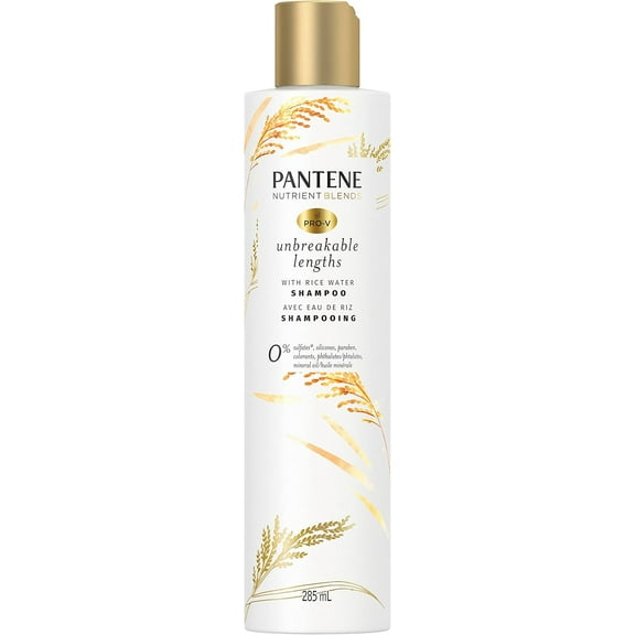 Pantene Nutrient Blends Unbreakable Lengths Shampoo with Rice Water, 9.6 fl oz/ 285ml, Pack of 4
