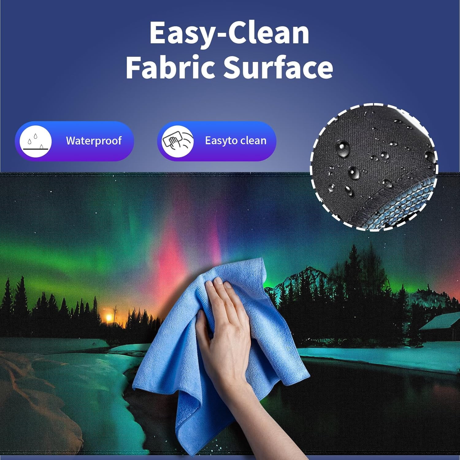 Extra Large Gaming & Office Mouse Pad (31.5" x 11.8") – Aurora Borealis Over Winter Landscape Snow Mountains & Calm Lake & Captivating Night Sky, XXL Desk Mat with Durable Stitched Edges