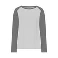 thumbnail image 3 of Lenpel T Shirts for Women Fashion Long Sleeve Crew Neck Color Block Casual Loose Tunic Tops Basic Tee Blouses(Gray,Medium), 3 of 5