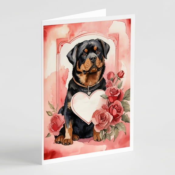 Rottweiler Valentine Roses Greeting Cards Pack of 8 7 in x 5 in